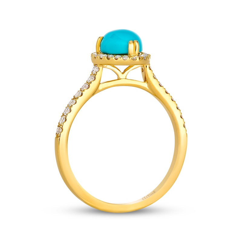 Main Image 3 of Le Vian Pear-Shaped Turquoise Halo Ring 1/3 ct tw Diamonds 14K Honey Gold