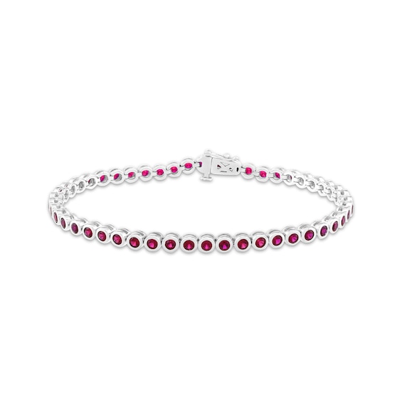 Lab-Created Ruby Bezel-Set Line Bracelet Sterling Silver 7.25"