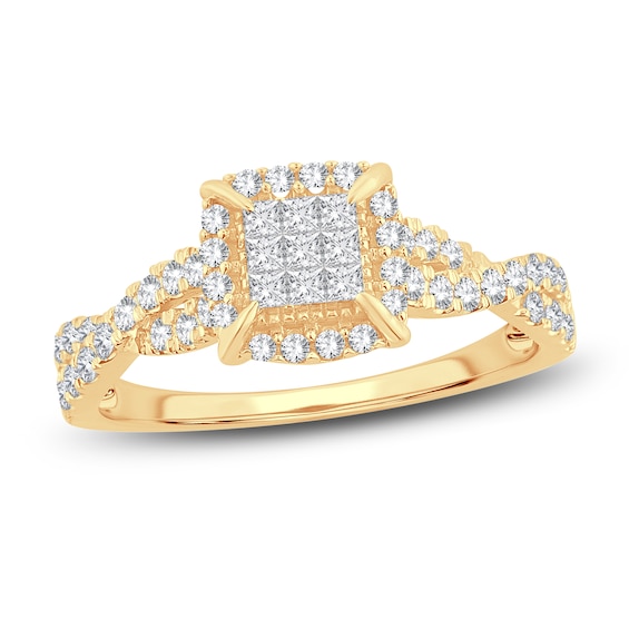 Now + Forever Multi-Diamond Engagement Ring 1/2 ct tw Princess & Round 14K Yellow Gold
