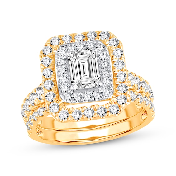 Now + Forever Lab-Grown Diamonds Emerald-Cut Double Frame Bridal Set 2 ct tw 14K Yellow Gold
