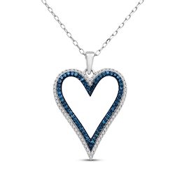 Blue & White Diamond Open Heart Necklace 1/4 ct tw Sterling Silver 18"