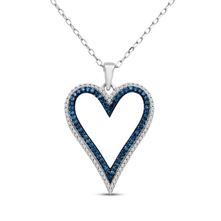 Blue & White Diamond Open Heart Necklace 1/4 ct tw Sterling Silver 18"