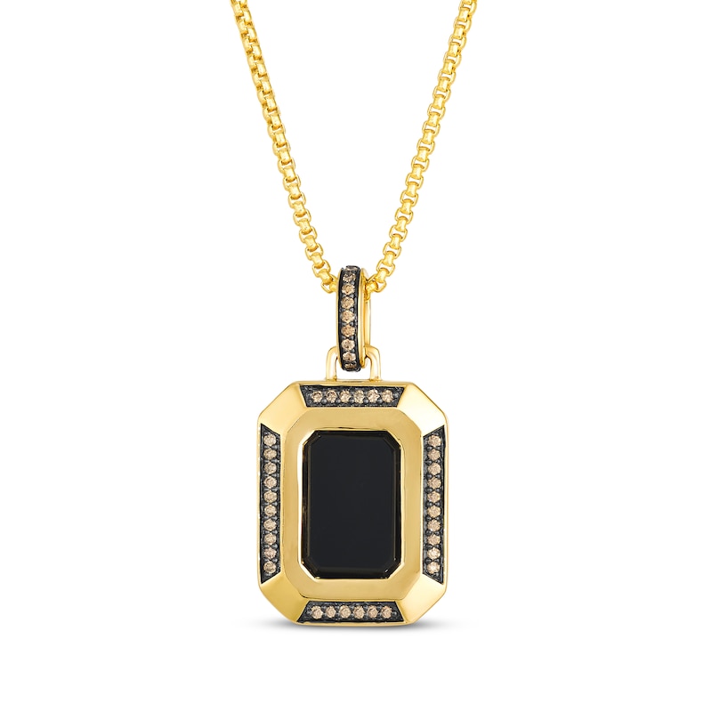 Main Image 1 of Le Vian Men's Octagon-Cut Black Onyx Necklace 1/4 ct tw Diamonds 14K Honey Gold 22"