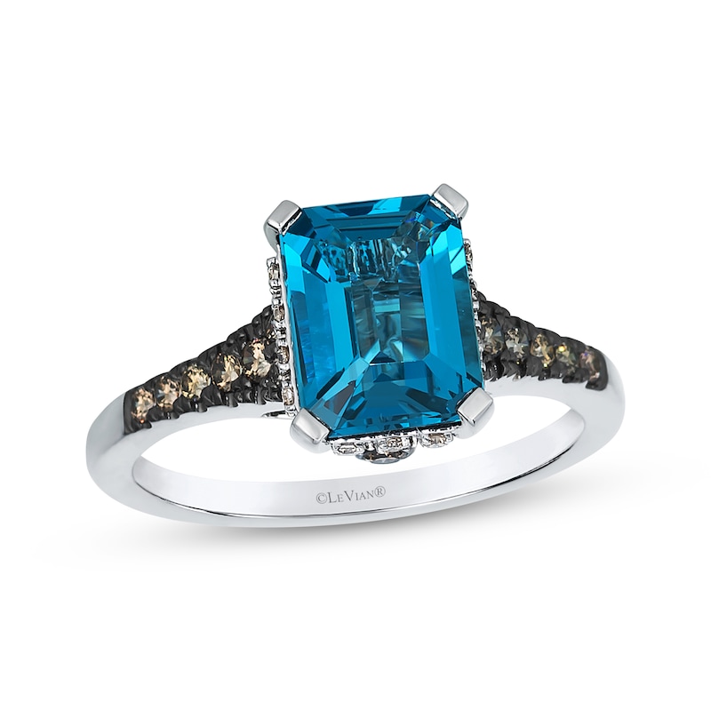 Main Image 1 of Le Vian Emerald-Cut Blue Topaz Ring 1/3 ct tw Diamonds 14K Vanilla Gold