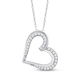 Diamond Tilted Heart Necklace 3/8 ct tw Sterling Silver 18"