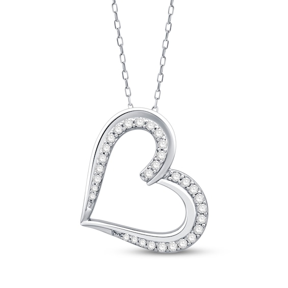 Diamond Tilted Heart Necklace 3/8 ct tw Sterling Silver 18"