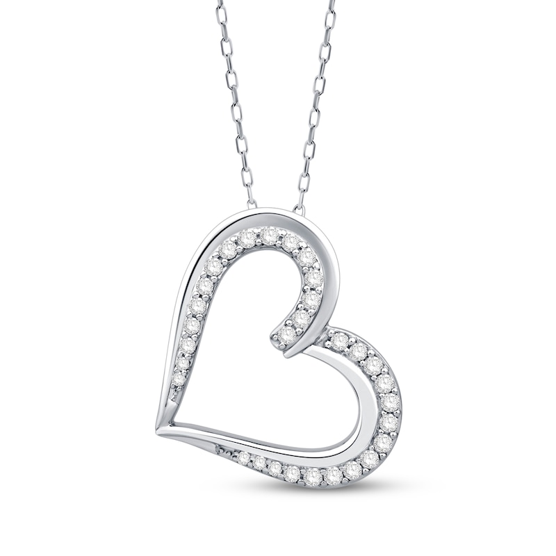 Main Image 1 of Diamond Tilted Heart Necklace 3/8 ct tw Sterling Silver 18"