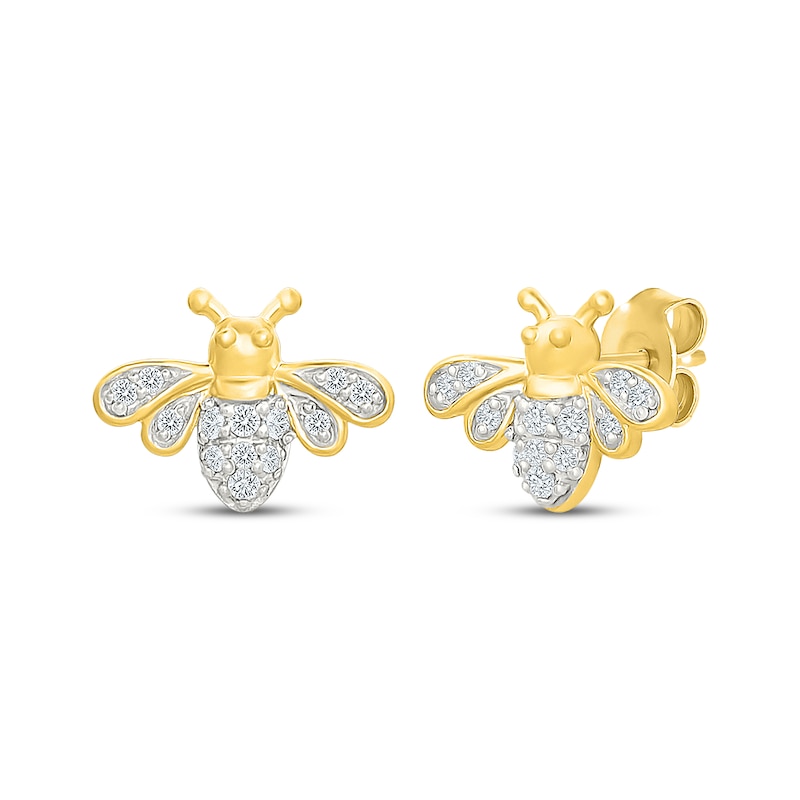 Main Image 1 of Diamond Bee Stud Earrings 1/15 ct tw 10K Yellow Gold