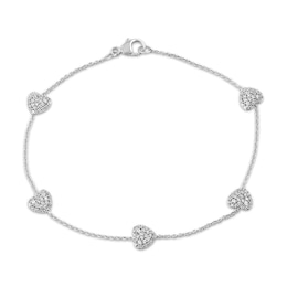 KAY Lab-Grown Diamonds Pavé-Set Heart Station Bracelet 1/2 ct tw Sterling Silver 7"