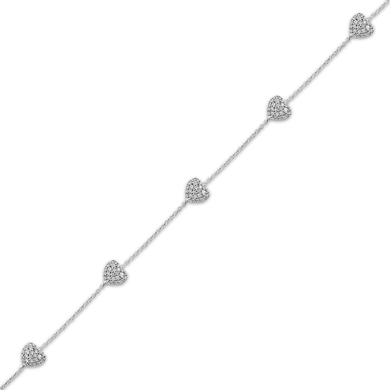 Main Image 2 of KAY Lab-Grown Diamonds Pavé-Set Heart Station Bracelet 1/2 ct tw Sterling Silver 7"