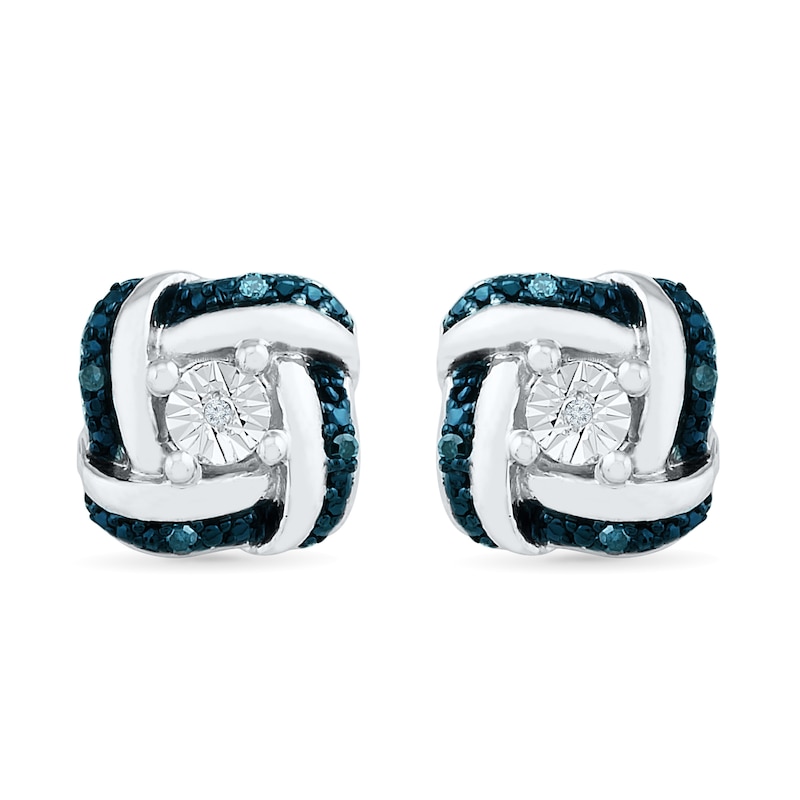 Main Image 1 of Blue and White Diamond Accent Knot Stud Earrings Sterling Silver