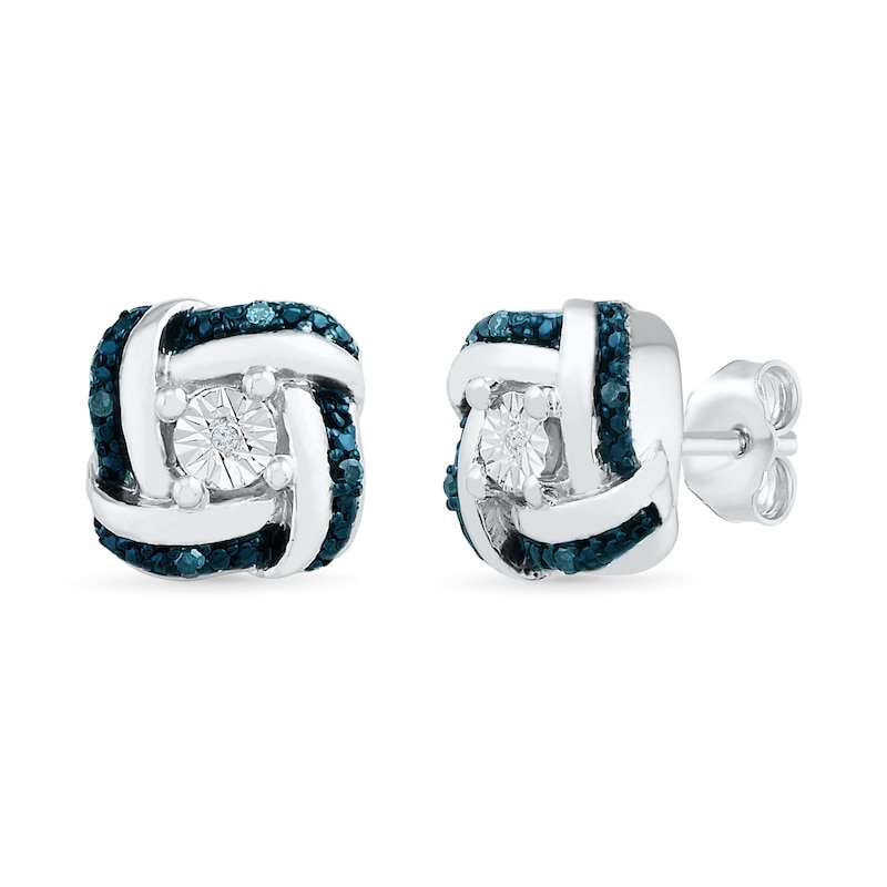 Main Image 2 of Blue and White Diamond Accent Knot Stud Earrings Sterling Silver