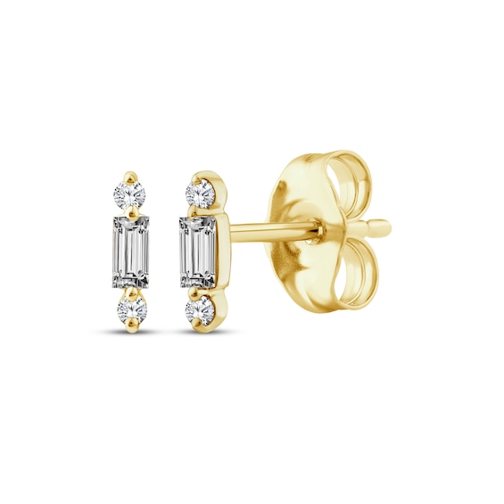KAY Lab-Grown Diamonds Baguette & Round-Cut Stud Earrings 1/15 ct tw 10K Yellow Gold