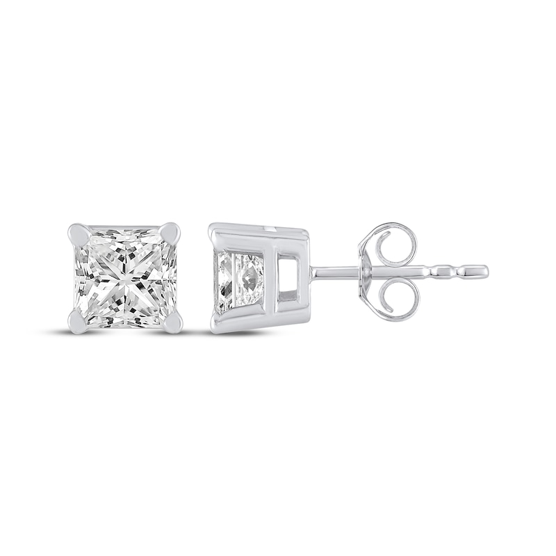 Main Image 3 of KAY Lab-Grown Diamonds Princess-Cut Solitaire Stud Earrings 1 ct tw 10K White Gold (F/SI2)