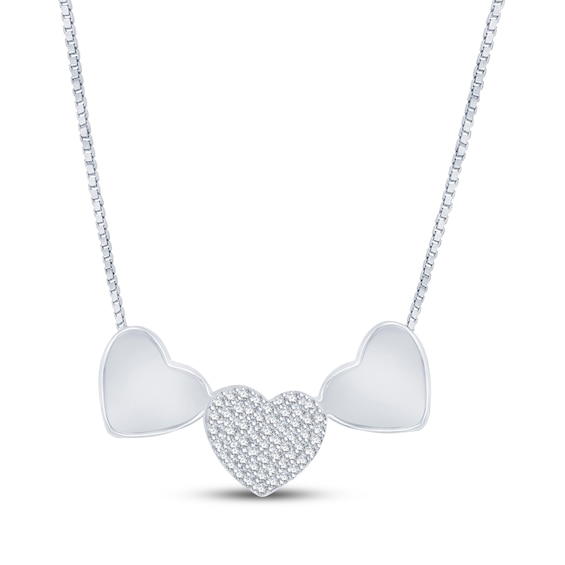 Triple Heart "I Love You" Double-Sided Diamond Necklace 1/20 ct tw Sterling Silver 18"