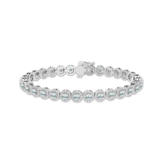 Natural Aquamarine Link Bracelet Sterling Silver 7.25"