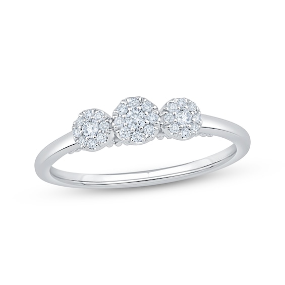 Diamond Three-Stone Halo Promise Ring 1/5 ct tw Sterling Silver