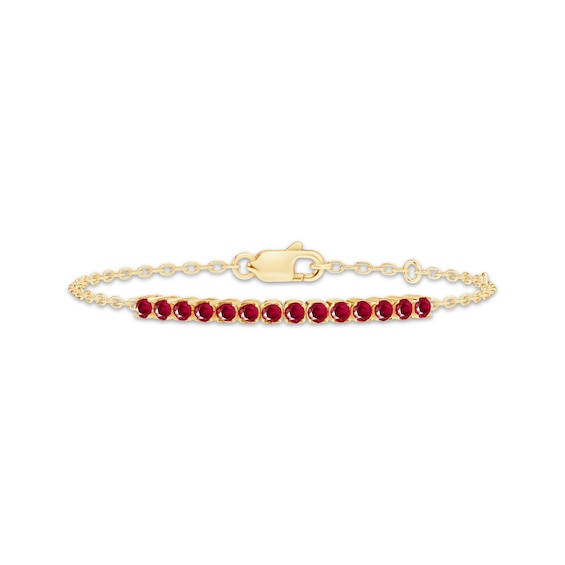 Lab-Created Ruby Bracelet 10K Yellow Gold 7"