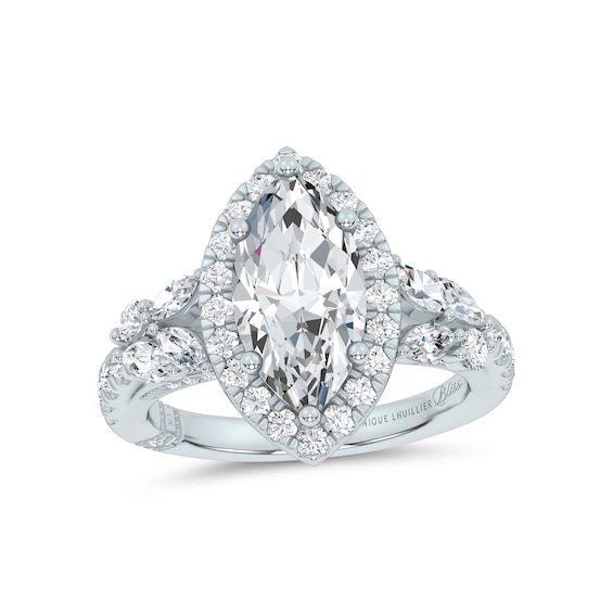 Monique Lhuillier Bliss Lab-Grown Diamond Marquise-Shaped Halo Engagement Ring Setting 7/8 ct tw 14K White Gold