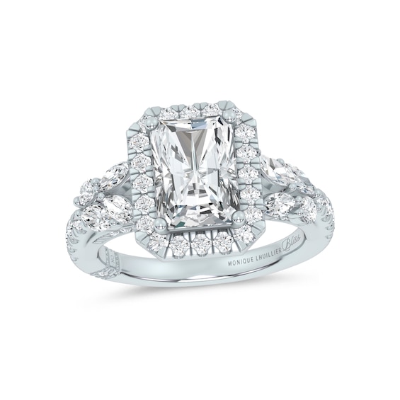 Monique Lhuillier Bliss Lab-Grown Diamond Radiant-Shaped Halo Engagement Ring Setting 7/8 ct tw 14K White Gold