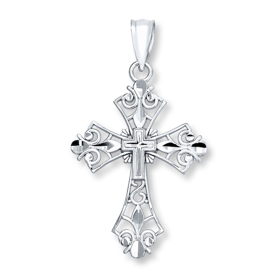 Cross Charm 14K White Gold
