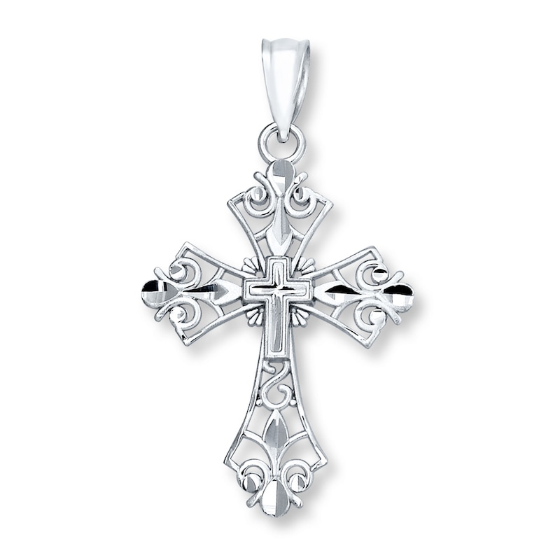 Main Image 1 of Cross Charm 14K White Gold