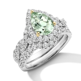 Neil Lane Pear-Shaped Green Quartz Bridal Set 1 ct tw Diamond 14K White Gold