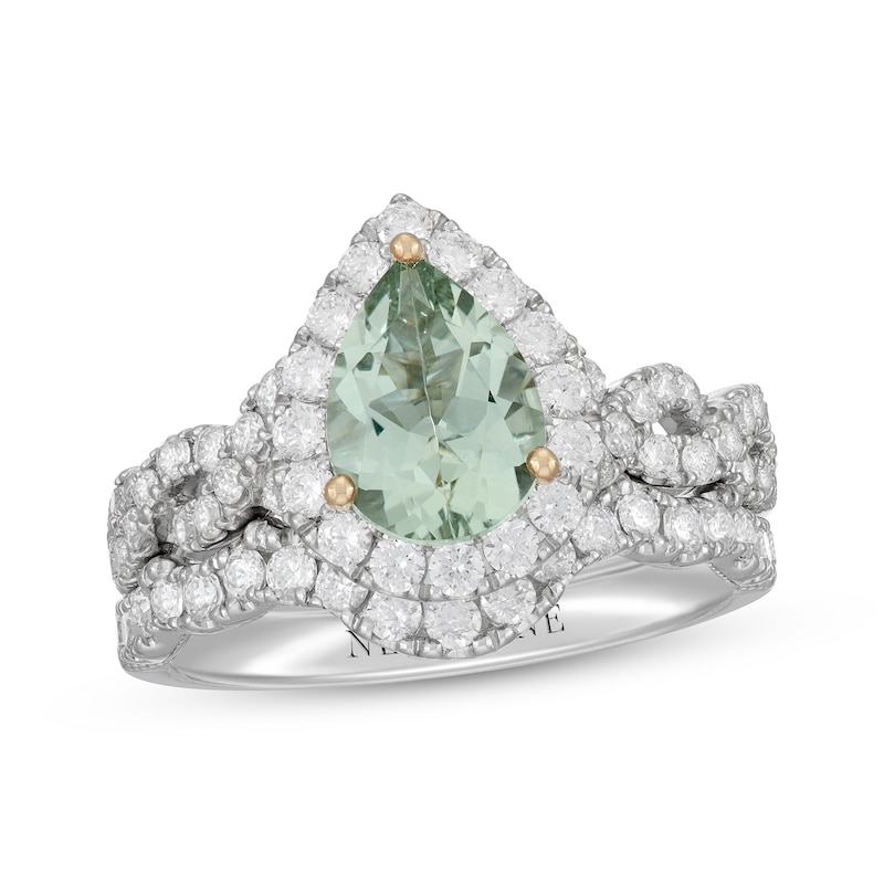 Neil Lane Pear-Shaped Green Quartz Bridal Set 1 ct tw Diamond 14K White Gold
