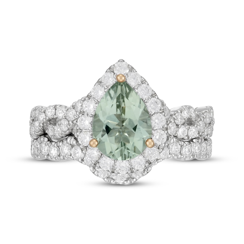 Neil Lane Pear-Shaped Green Quartz Bridal Set 1 ct tw Diamond 14K White Gold