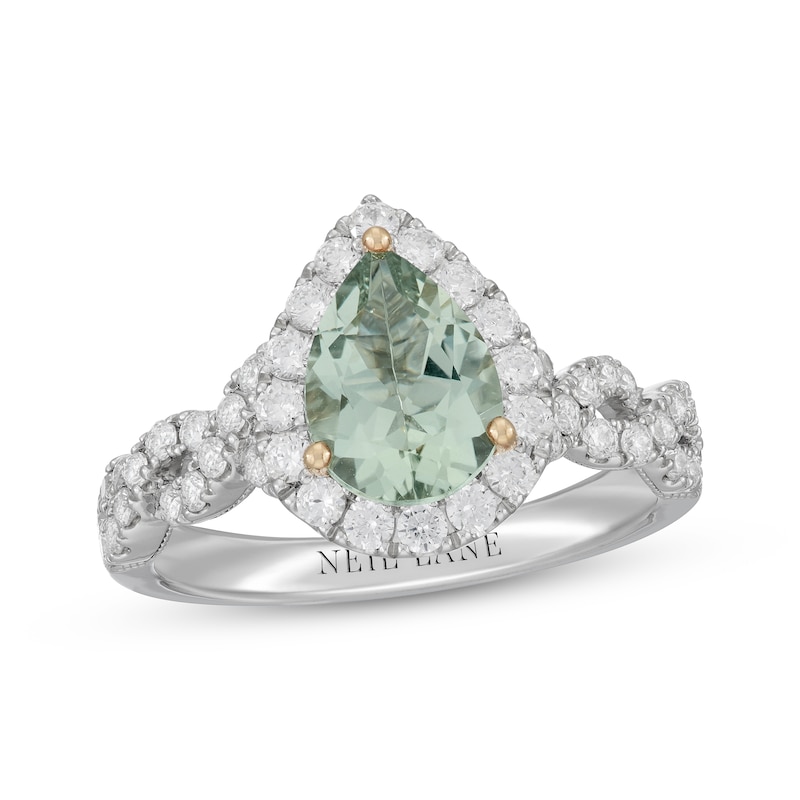 Neil Lane Pear-Shaped Green Quartz Engagement Ring 3/4 ct tw Diamond 14K White Gold