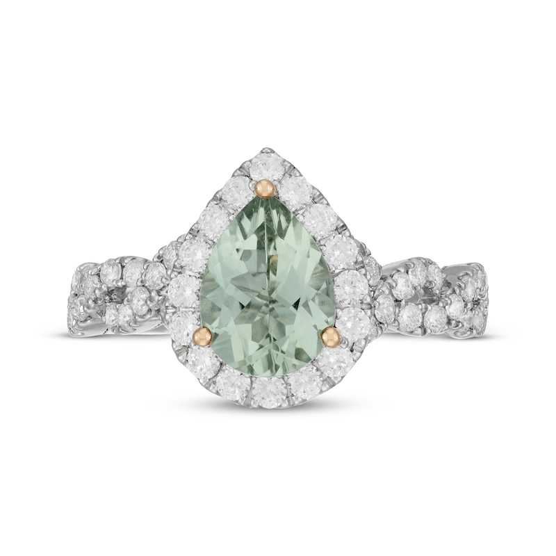 Neil Lane Pear-Shaped Green Quartz Engagement Ring 3/4 ct tw Diamond 14K White Gold