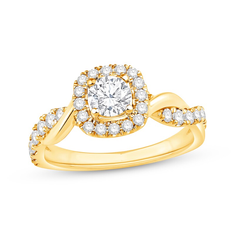 Main Image 1 of Diamond Halo Twist Engagement Ring 7/8 ct tw 14K Yellow Gold