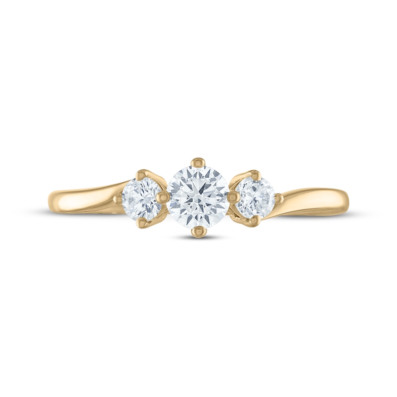 Round Diamond Three-Stone Engagement Ring 1/2 ct tw 14K Yellow Gold