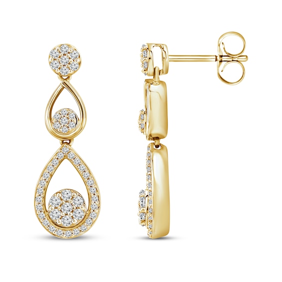 Round-Cut Multi-Diamond Teardrop Earrings 3/8 ct tw 10K Yellow Gold