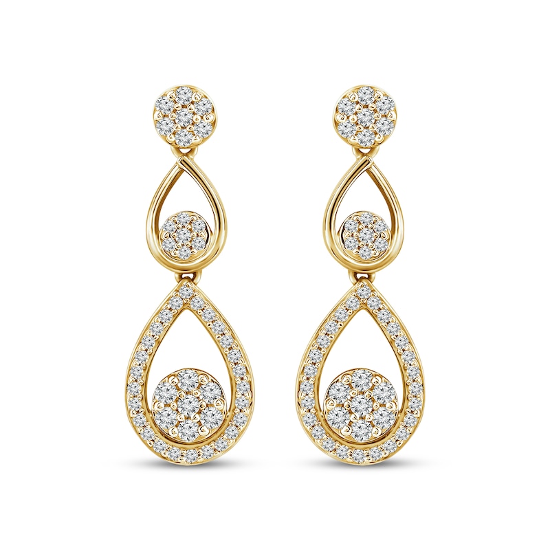 Main Image 2 of Round-Cut Multi-Diamond Teardrop Earrings 3/8 ct tw 10K Yellow Gold