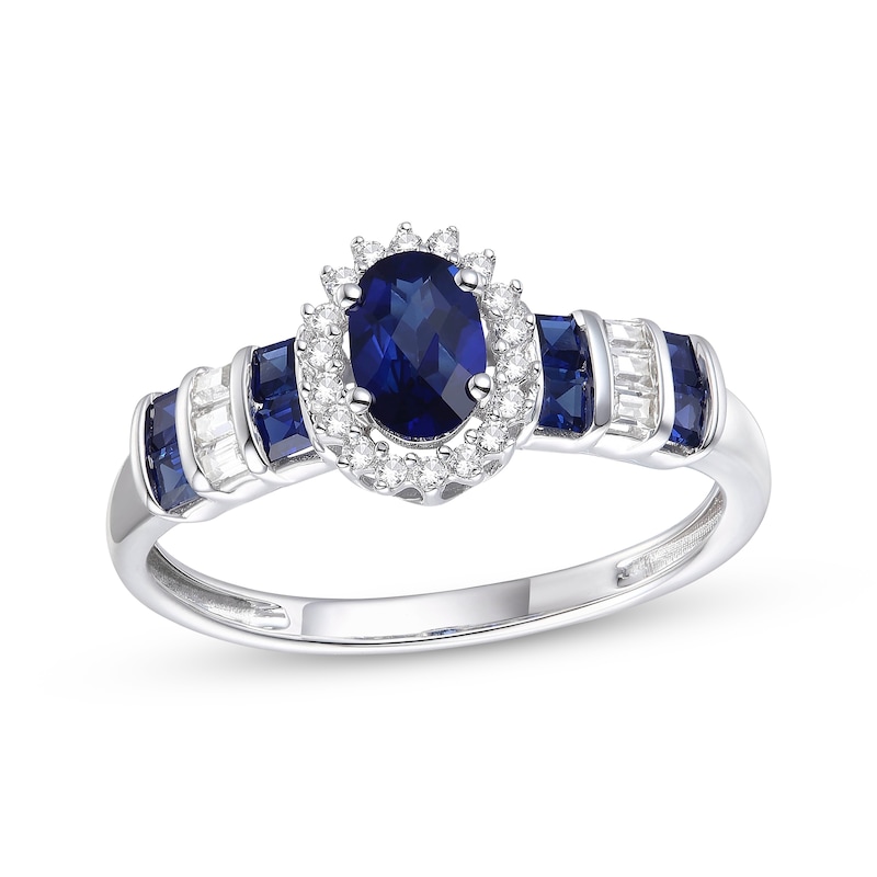 Main Image 1 of Oval-Cut Blue Sapphire & Diamond Ring 1/10 ct tw 10K White Gold