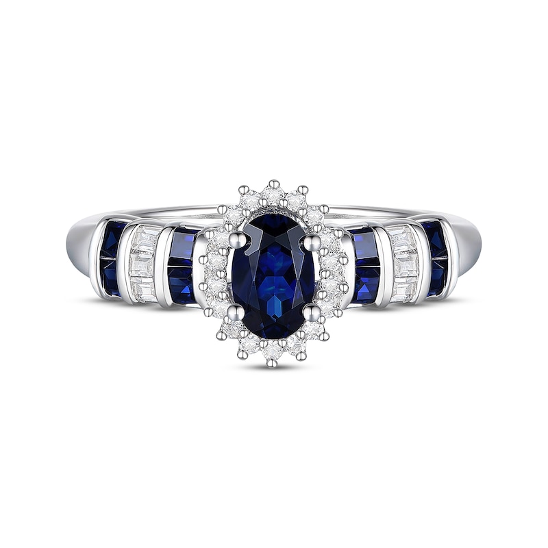 Main Image 2 of Oval-Cut Blue Sapphire & Diamond Ring 1/10 ct tw 10K White Gold