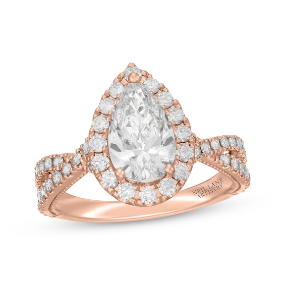 Neil Lane Artistry Pear-Shaped Lab-Grown Diamond Halo Engagement Ring 2-1/3 ct tw 14K Rose Gold