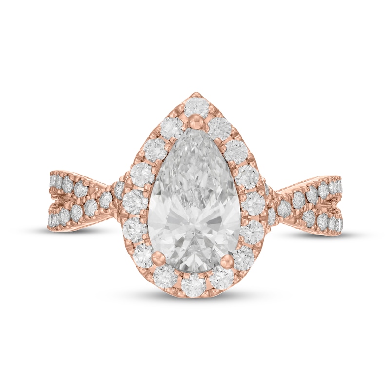 Main Image 3 of Neil Lane Artistry Pear-Shaped Lab-Grown Diamond Halo Engagement Ring 2-1/3 ct tw 14K Rose Gold