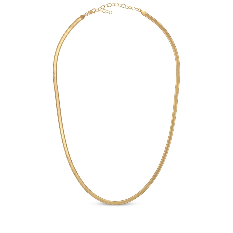 Main Image 1 of Diamond-Cut Herringbone Chain Necklace 4mm Solid 14K Yellow Gold 18&quot;