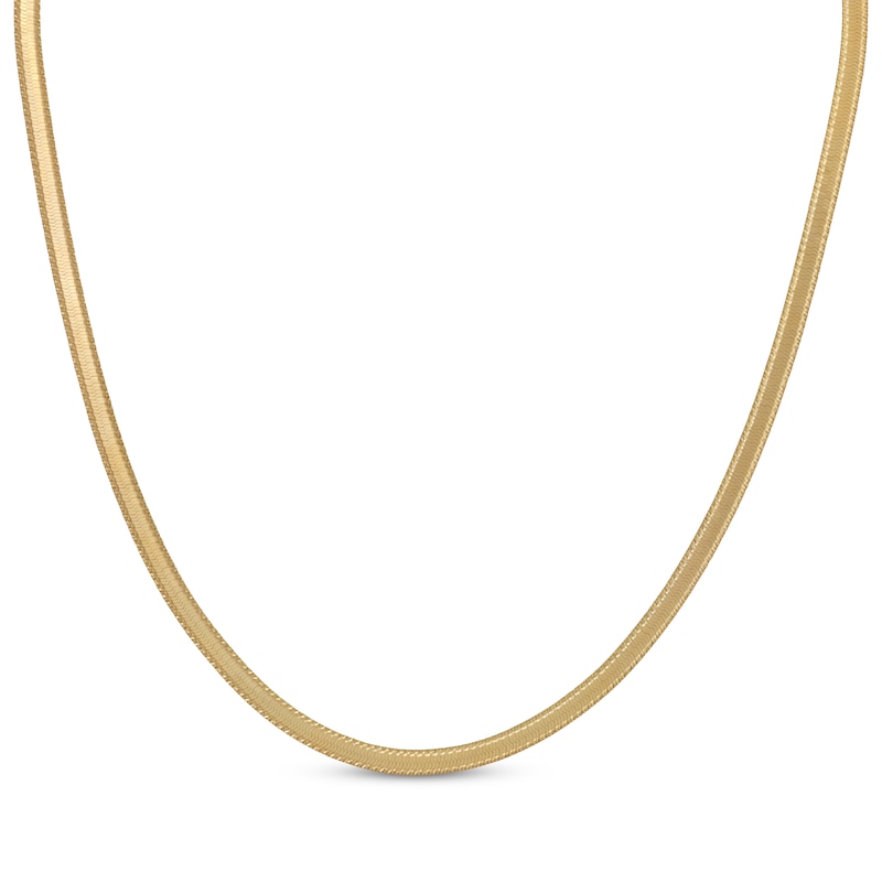 Main Image 2 of Diamond-Cut Herringbone Chain Necklace 4mm Solid 14K Yellow Gold 18&quot;