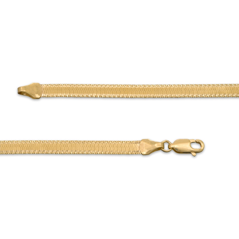 Main Image 3 of Diamond-Cut Herringbone Chain Necklace 4mm Solid 14K Yellow Gold 18&quot;
