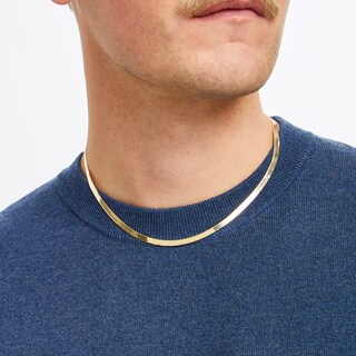 Diamond-Cut Herringbone Chain Necklace 4mm Solid 14K Yellow Gold