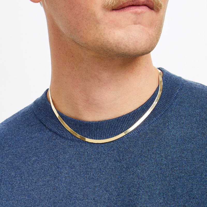 Main Image 5 of Diamond-Cut Herringbone Chain Necklace 4mm Solid 14K Yellow Gold 18&quot;