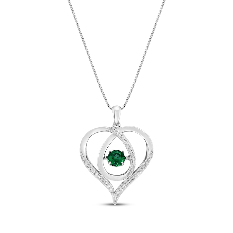 Unstoppable Love Lab-Created Emerald & White Lab-Created Sapphire Heart Loop Necklace Sterling Silver 18"
