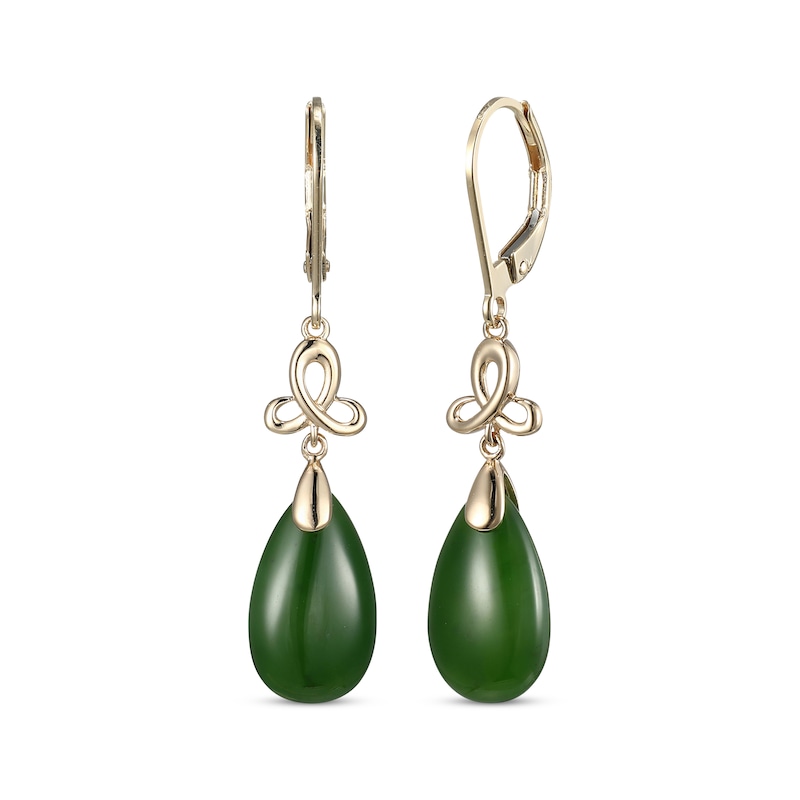 Main Image 1 of Pear-Shaped Jade Teardrop Dangle Earrings 14K Yellow Gold