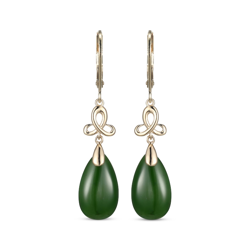 Main Image 2 of Pear-Shaped Jade Teardrop Dangle Earrings 14K Yellow Gold