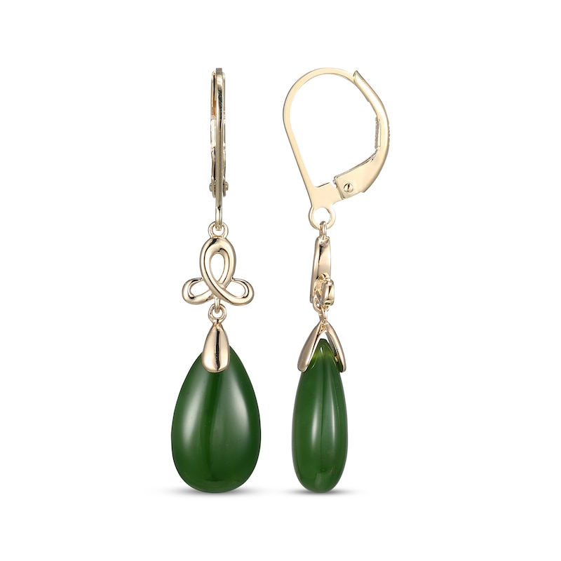 Main Image 3 of Pear-Shaped Jade Teardrop Dangle Earrings 14K Yellow Gold