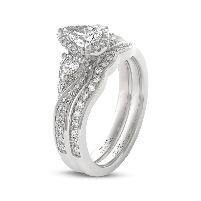 Main Image 2 of THE LEO Ideal Cut Diamond Pear-Shaped Three-Stone Bridal Set 1-1/8 ct tw 14K White Gold