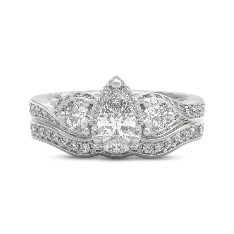 Main Image 3 of THE LEO Ideal Cut Diamond Pear-Shaped Three-Stone Bridal Set 1-1/8 ct tw 14K White Gold